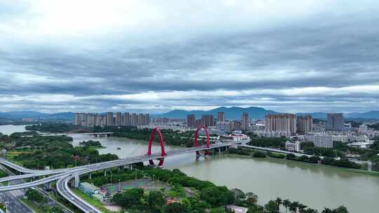 漳州芝山大桥航拍城市河流桥梁大桥风景风光