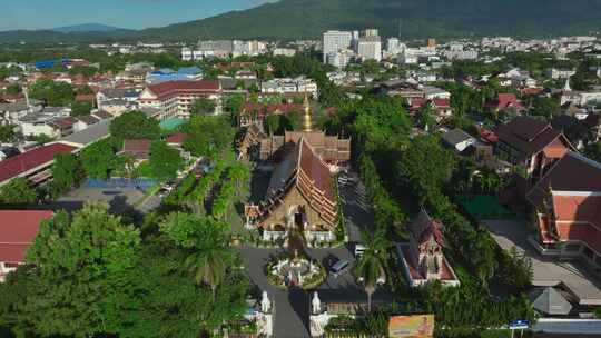 HDR航拍泰国清迈古城帕辛寺庙城市风光