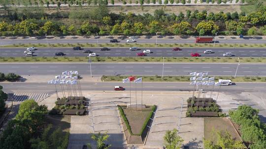 武汉光谷生物城国旗道路航拍视频素材模板下载