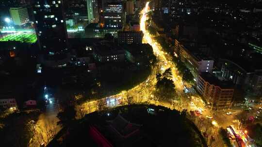 南京市鼓楼区市区马路车流夜景航拍延时