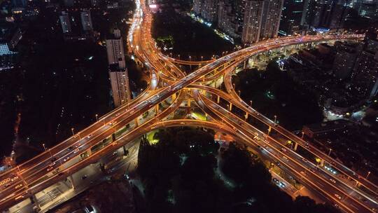 俯拍延安高架立交夜景