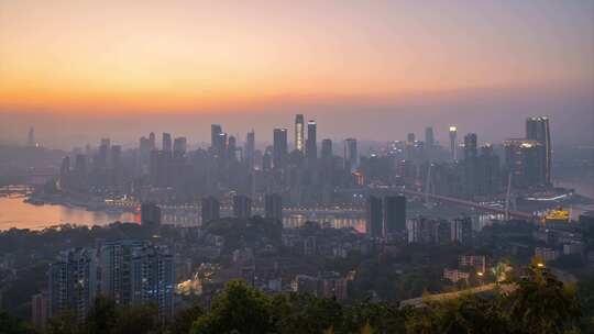 重庆城市风光日转夜延时