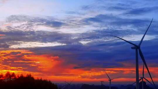 乡村唯美夕阳风车晚霞