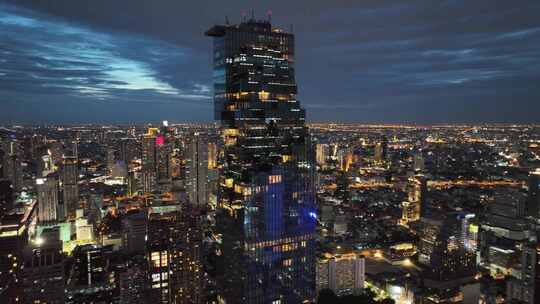 航拍泰国曼谷像素大厦城市高楼建筑夜景风光