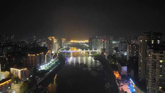 四川达州州河桥梁夜景航拍