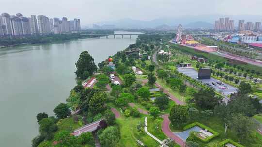 航拍福建漳州九龙江畔龙江岁月旅游度假公园