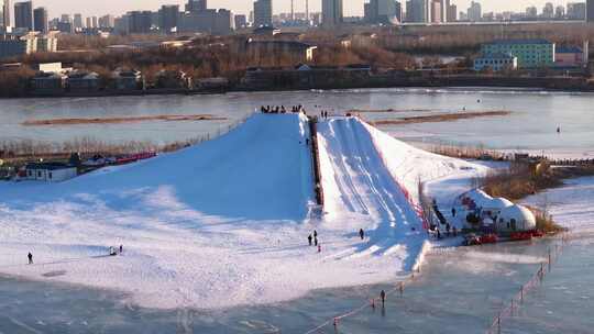 宁夏银川阅海滑雪场航拍9视频素材模板下载