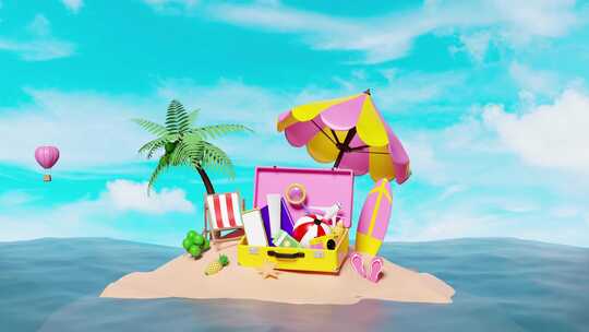 小岛和大海的度假动画