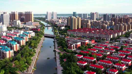 城市景观街道4k航拍-山东省东营