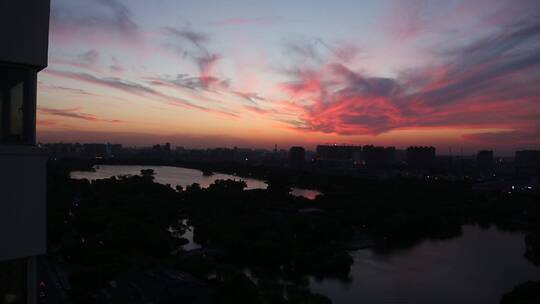 济南城市夜景，历下区日落风光