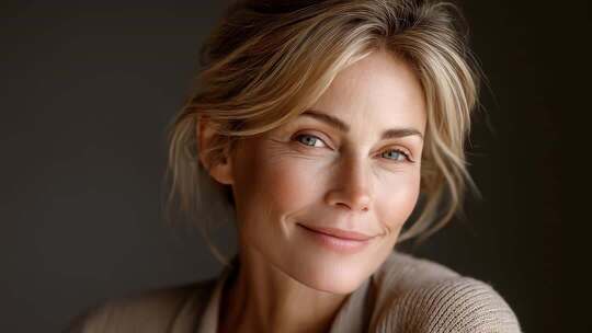 自信优雅中年女性的迷人微笑特写