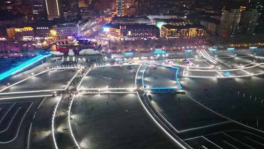 中国黑龙江哈尔滨松花江冬季冰雪嘉年华夜景