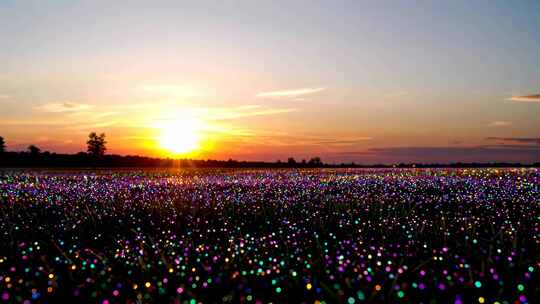 日落时分田野粒子光效场景