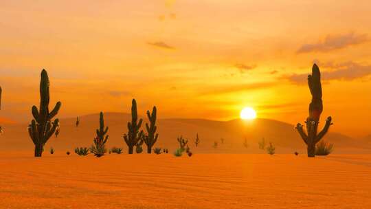 荒凉沙漠戈壁清晨日出延时