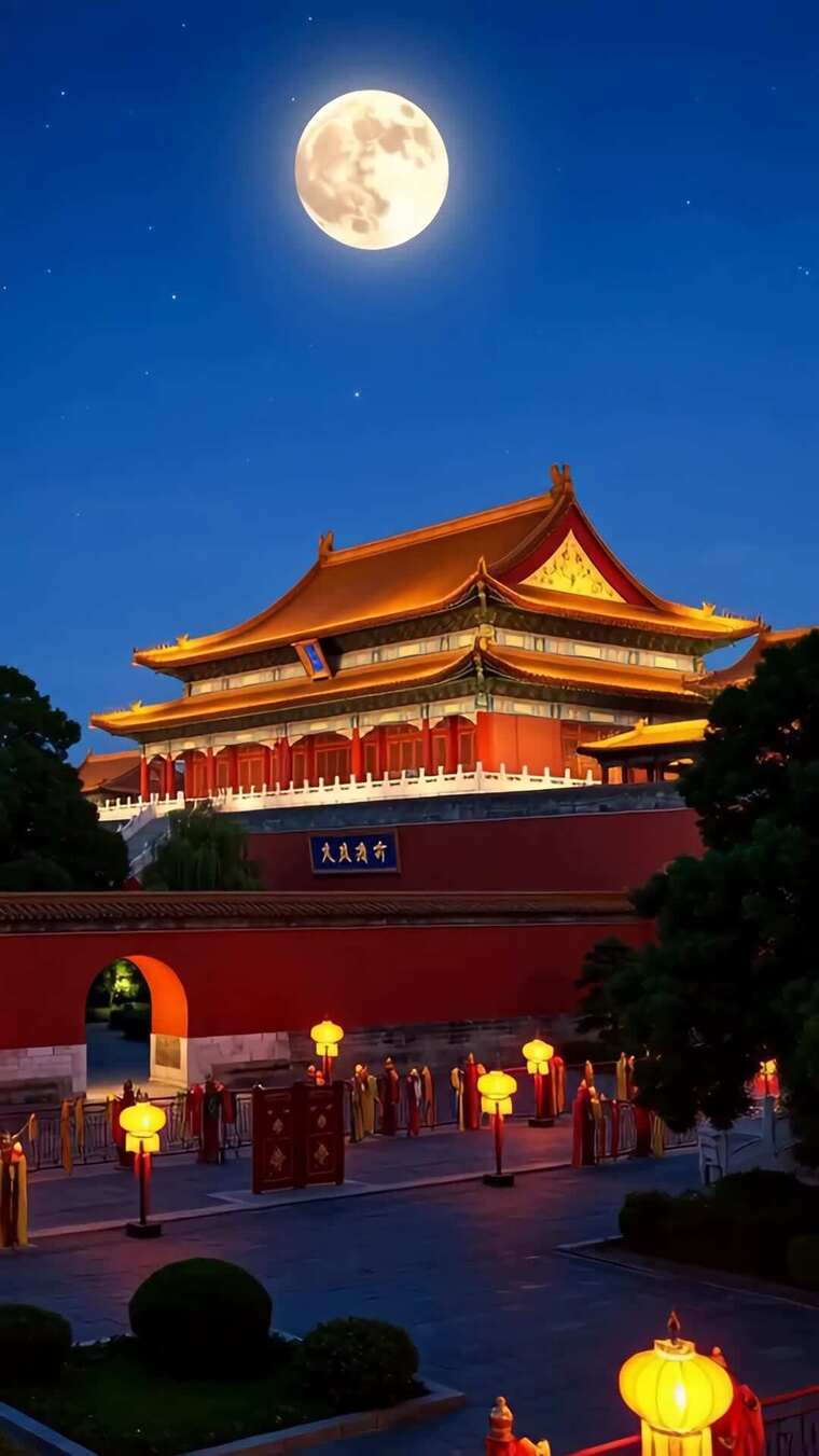 北京故宫月夜古建筑景观