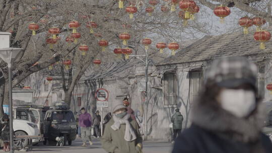 北京胡同过年街景气氛 春节街景氛围