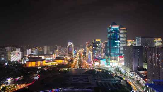 西宁海湖新区海湖广场西宁CBD夜景航拍