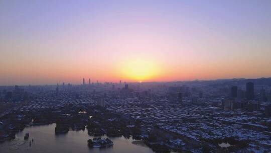 山东济南大明湖5A景区雪景合集航拍