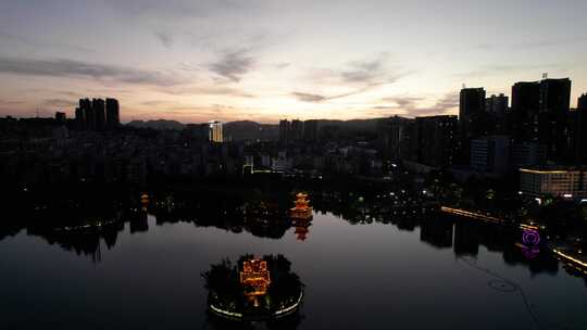 湖南省郴州市北湖区北湖公园夜景航拍4k