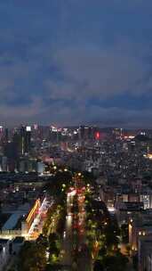 竖屏航拍广东深圳城市夜幕降临夜景