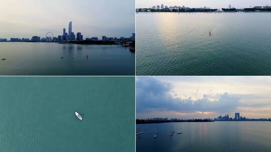 【合集】苏州城市金鸡湖东方之门湖景划艇高清在线视频素材下载