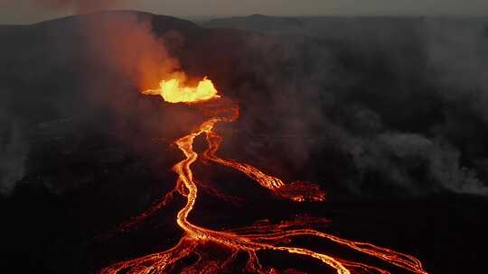 火山，熔岩，山，火