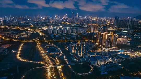 航拍深圳京港澳高速南头立交晚高峰车流延时视频素材模板下载