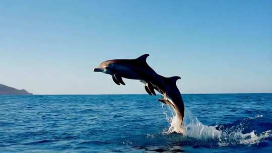 海豚跃出蓝色海面瞬间