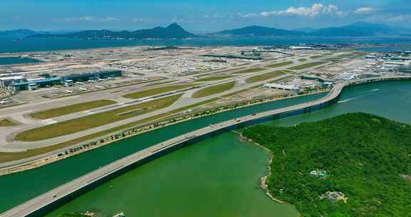 航拍港珠澳大桥香港国际机场香港公路口岸