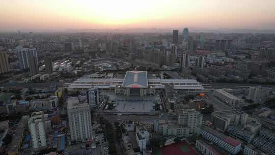 河北保定火车站日落晚霞夕阳航拍