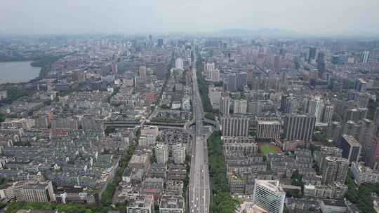 浙江杭州城市清晨风光航拍