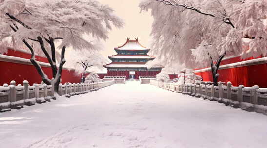 故宫紫禁城冬天雪景空镜