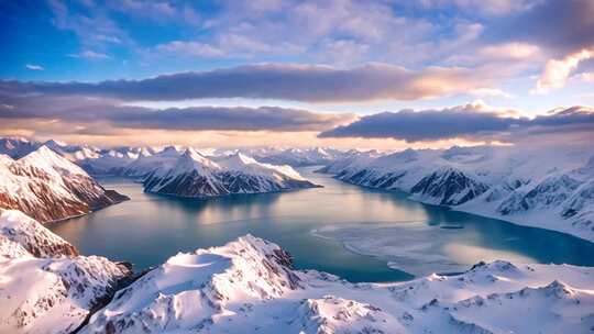 雪山湖泊全景风光