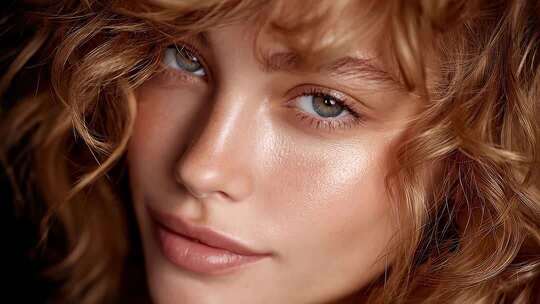 迷人金发女郎面部特写镜头