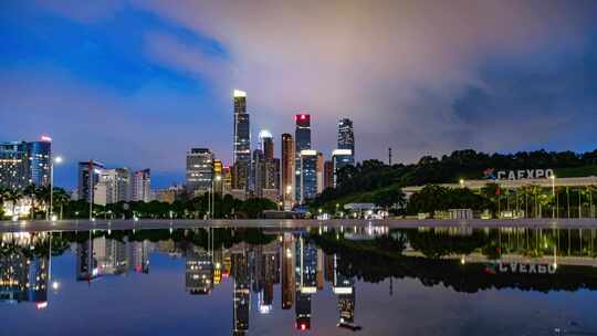 南宁城市夜景东盟商务区日转夜延时