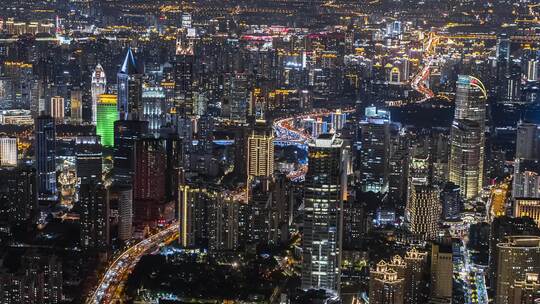 航拍上海夜景陆家嘴外滩建筑群