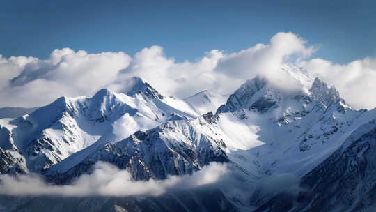 雪景雪山云雾缭绕延时