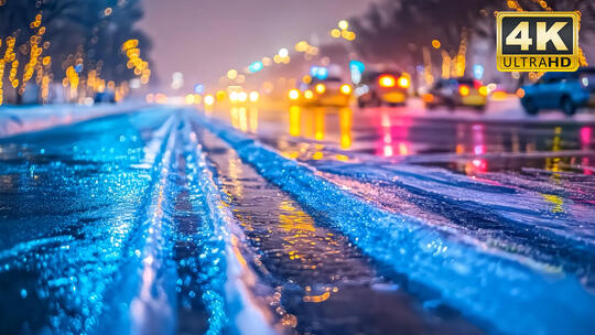 城市冰封路面桥面建筑大自然唯美风景