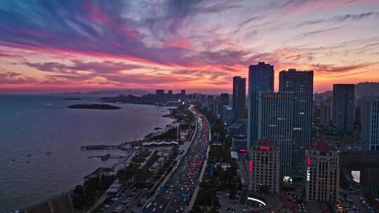 青岛西海岸夜景唐岛湾夜景航拍