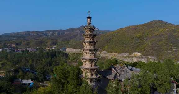 山西长治浊漳河谷原起寺青龙宝塔航拍