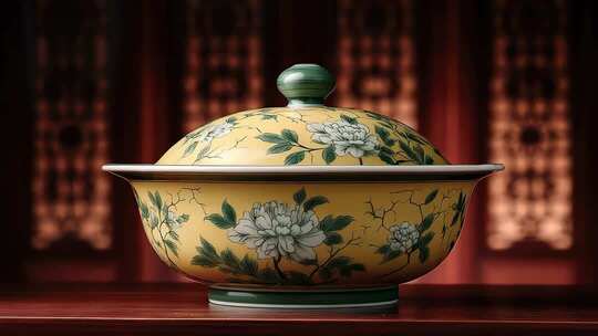 精美盖碗瓷器静物展示中国传统文化之美