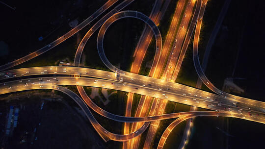 航拍城市夜景立交桥交通道路车流视频素材模板下载