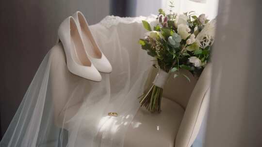 花束、鲜花、新娘鞋、净韦尔