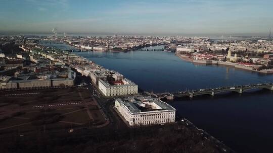 俄罗斯 阴天 城市大桥 航拍