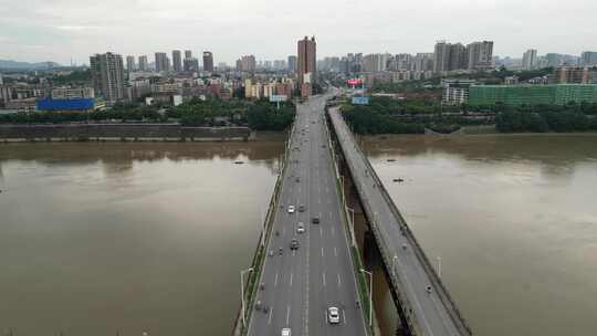 航拍衡阳湘江衡州大道跨江大桥