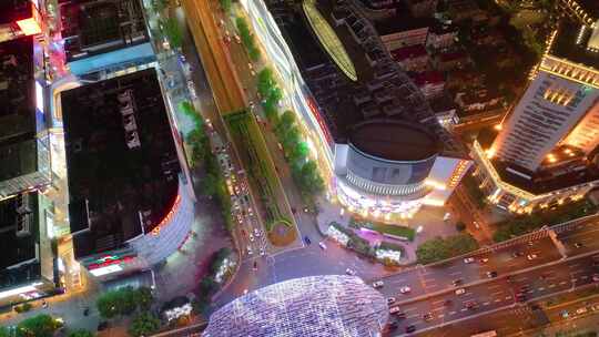 上海市杨浦区商圈五角场广场夜晚夜景城市车