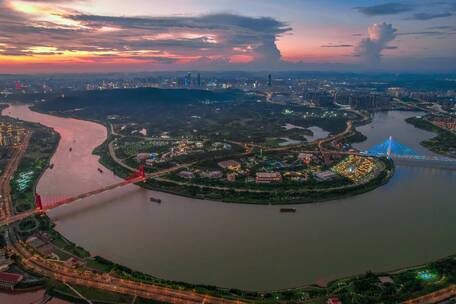 南宁航拍延时方特东盟神话夕阳夜景龙岗邕江