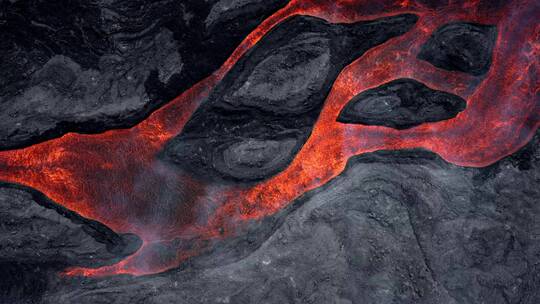 航拍火山活动 岩浆流动视频素材模板下载