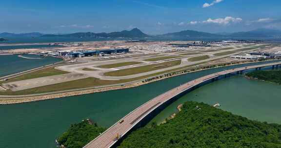 航拍港珠澳大桥香港国际机场香港公路口岸