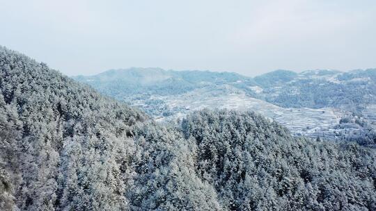 4K航拍翻过山脊线的唯美梦幻雪景